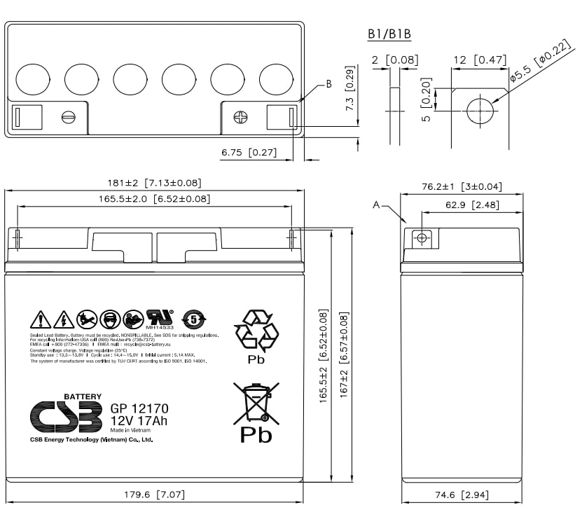 Artikelbild 2 des Artikels “CSB Battery  GP12170 12V 17AH Blei-Akku (AGM) “
