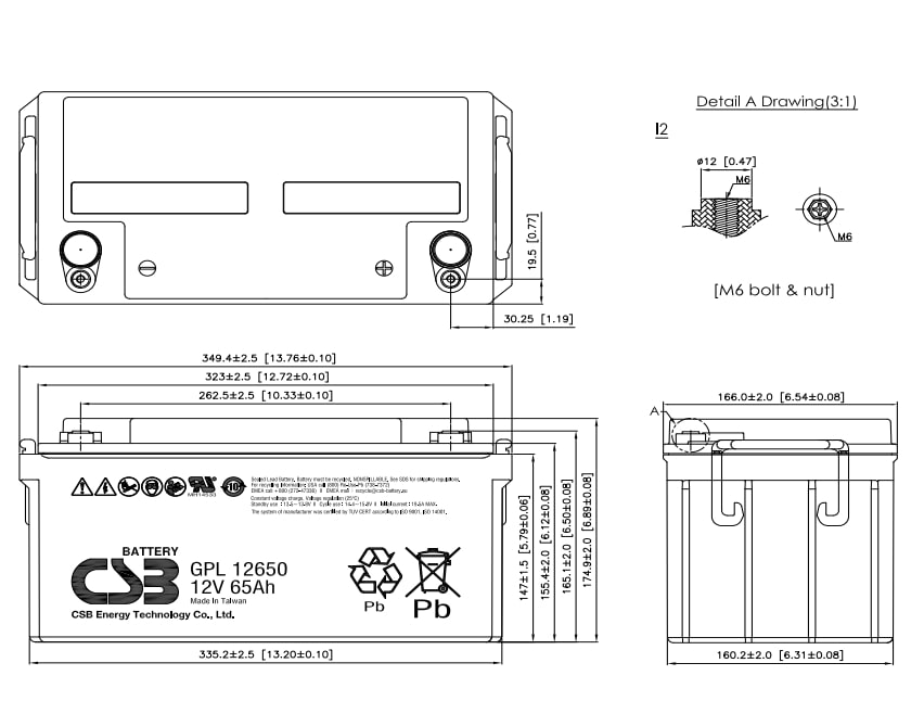Artikelbild 2 des Artikels “CSB Battery  GPL12650 12V 65AH Blei-Akku (AGM), Longlife “