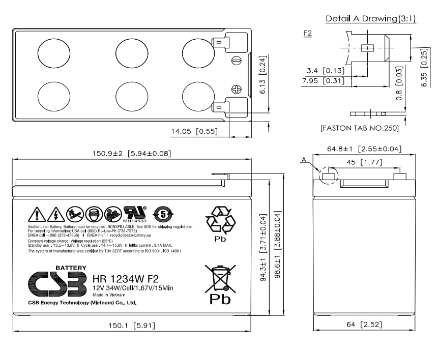 Artikelbild 2 des Artikels “CSB Battery HR1234WF2 12V 9 AH Blei-Akku (AGM) “
