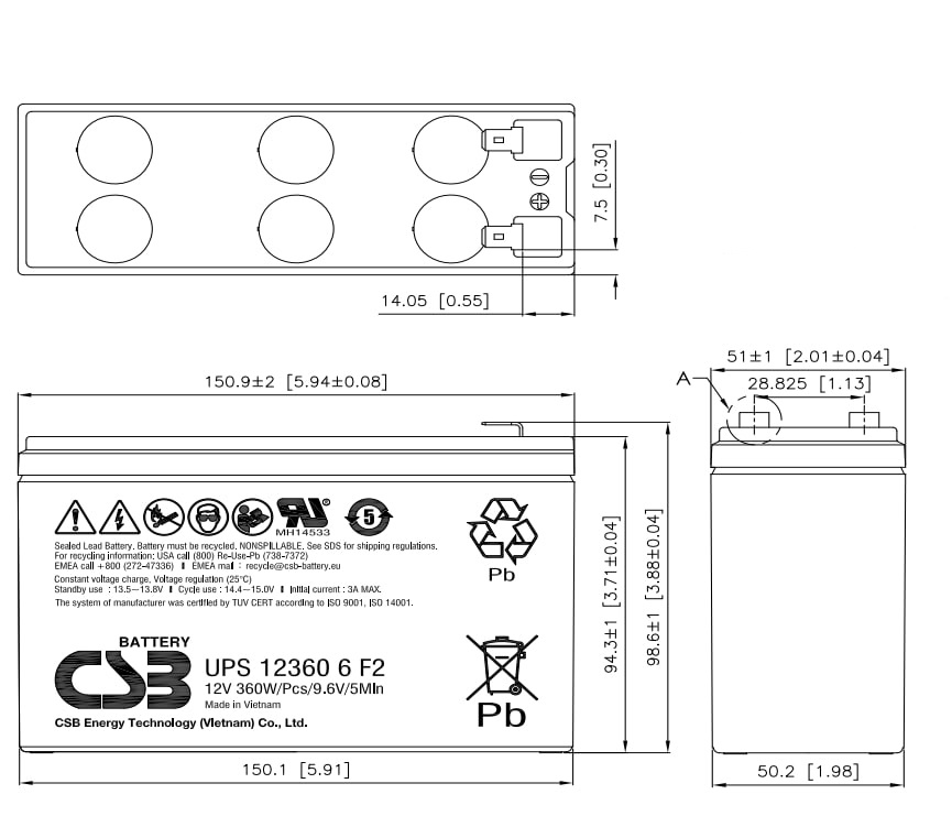 Artikelbild 2 des Artikels “CSB Battery UPS123606F2F1 12V 7,2AH Blei-Akku (AGM) “