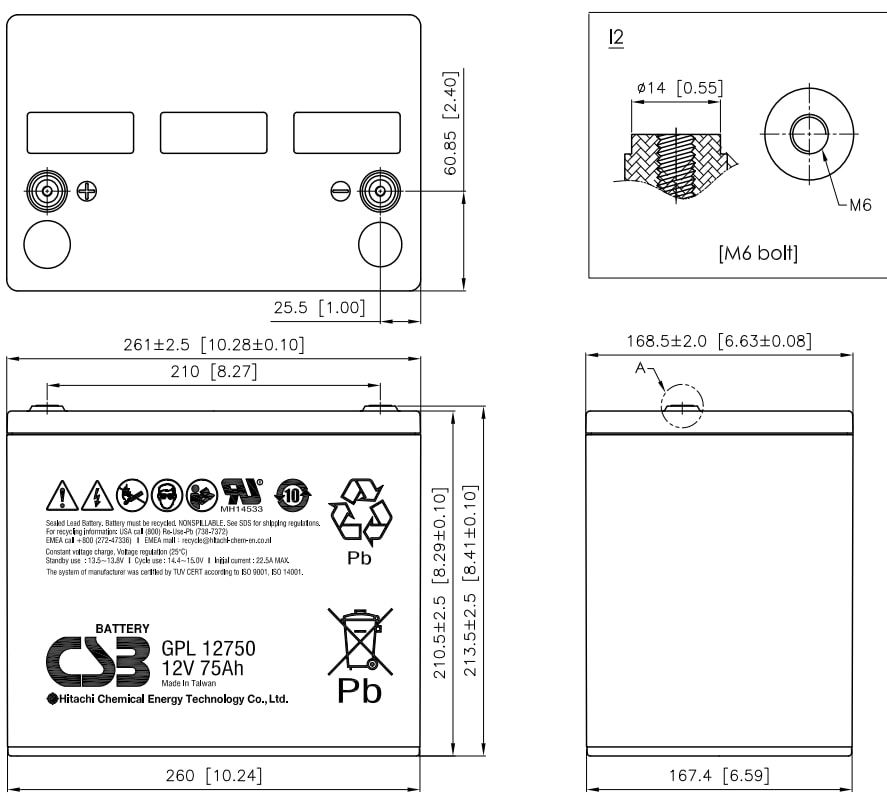 Artikelbild 3 des Artikels “CSB Battery GPL12750 12V 75AH Blei-Akku (AGM), Longlife “