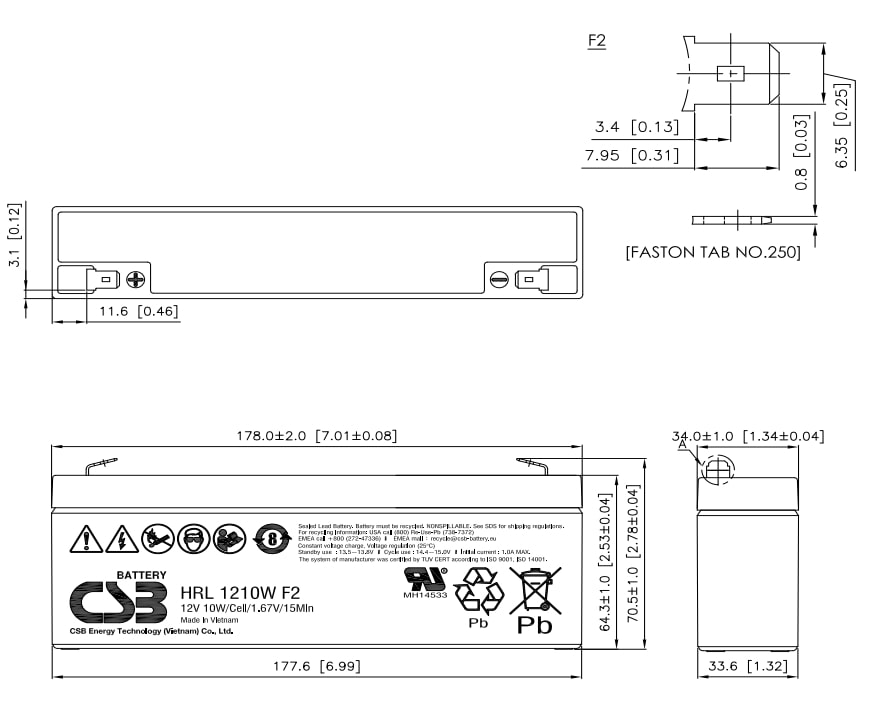 Artikelbild 3 des Artikels “CSB Battery HRL1210WF2FR 12V 2,5AH Blei-Akku (AGM) “