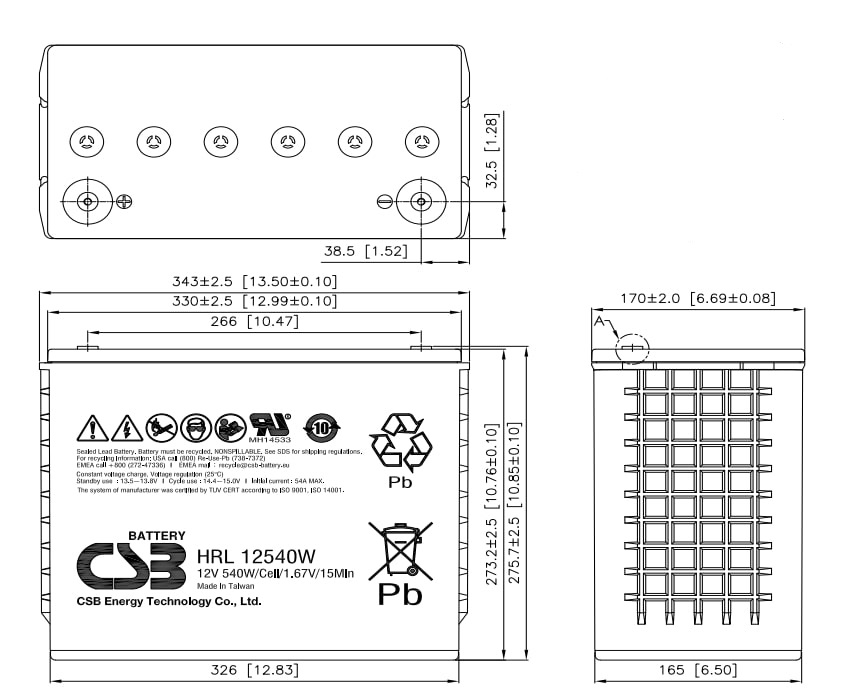 Artikelbild 3 des Artikels “CSB Battery HRL12540W 12V 135AH Blei-Akku (AGM) “